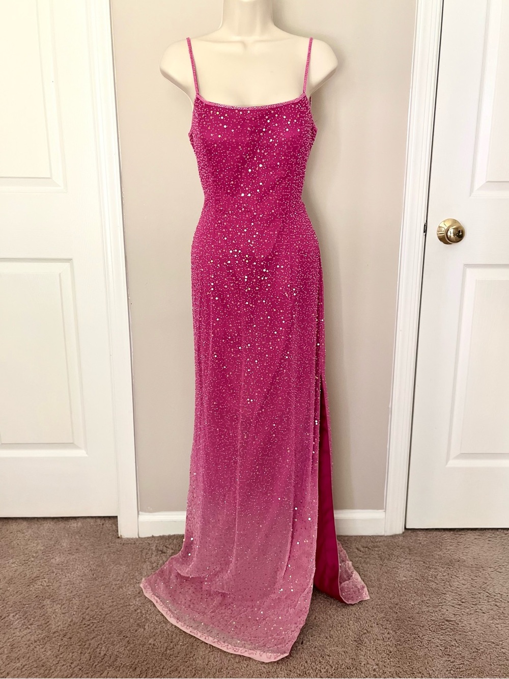 Cassandra Stone Pink Silk Beaded dress Y2K style pageant or prom dress